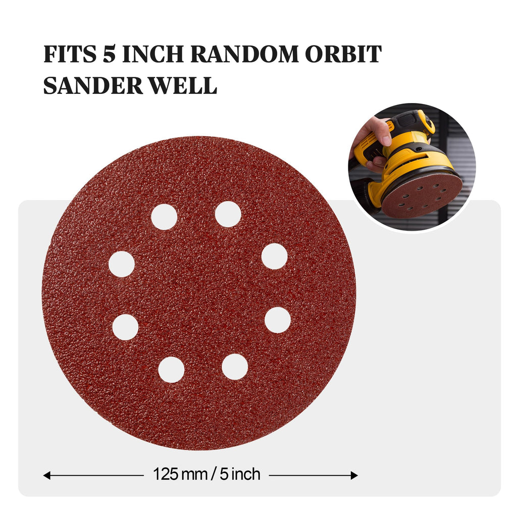 S SATC Sanding Discs 60 Grit 110Pcs Orbital Sander Discs 125mm Hook and Loop Round Orbital Sander Pads for Sanding