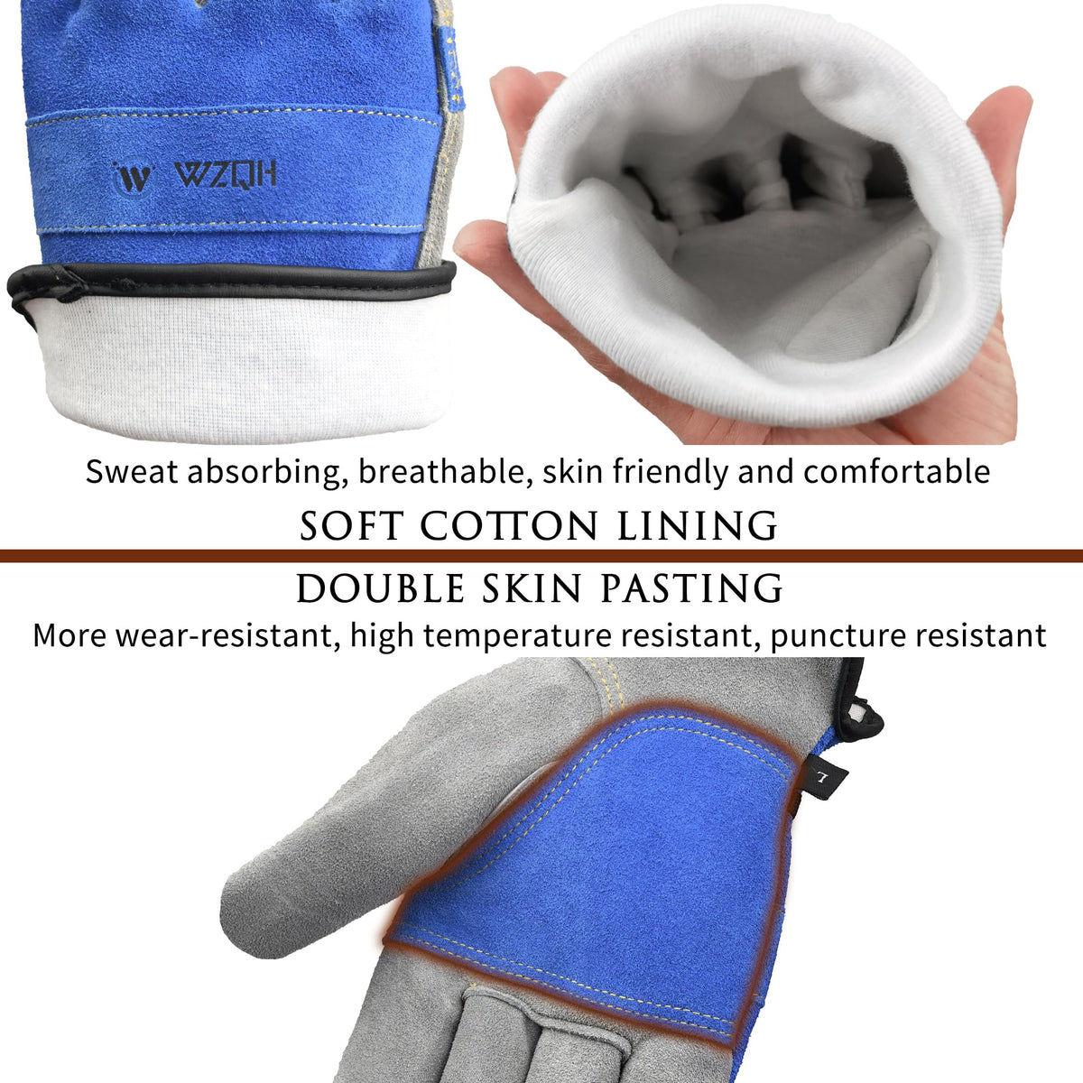 WZQH Leather Work Gloves for Men or Women.Gardening,Welding,Coffee-grey L