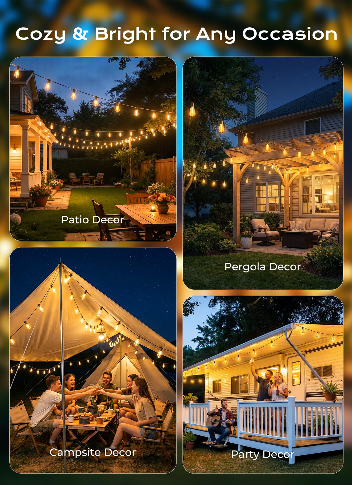 Brightown 52FT Solar String Lights Outdoor Waterproof, Last 30+ Hrs Runtime
