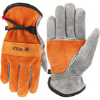 WZQH Leather Work Gloves for Men or Women.Gardening,Welding,Coffee-grey L