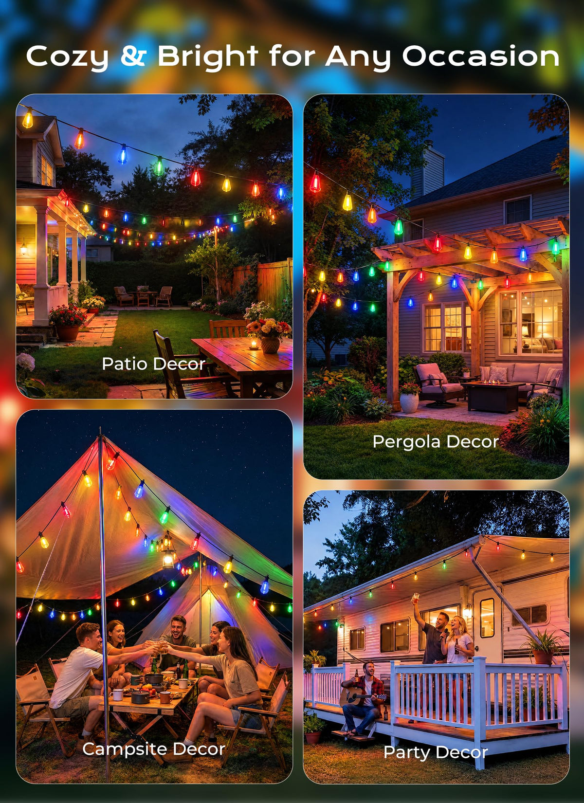 Brightown 52FT Solar String Lights Outdoor Waterproof, Last 30+ Hrs Runtime