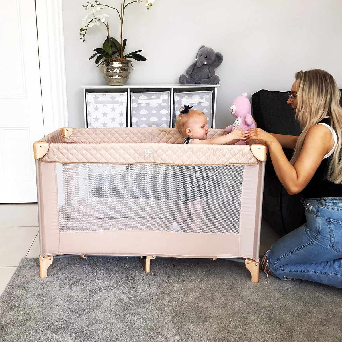 My Babiie MBTC1 Travel Cot from Birth to 15kg - Blush Pink