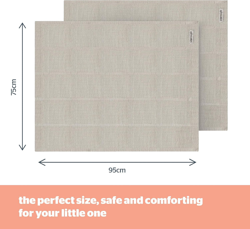 Silentnight Safe Nights Baby Blanket - Pack of 2 Soft 100% Cotton Cellular Baby Blanket for Newborn Ideal for Cot, Crib, Moses Basket and Pram - Baby Essentials - 2 Pack - Grey