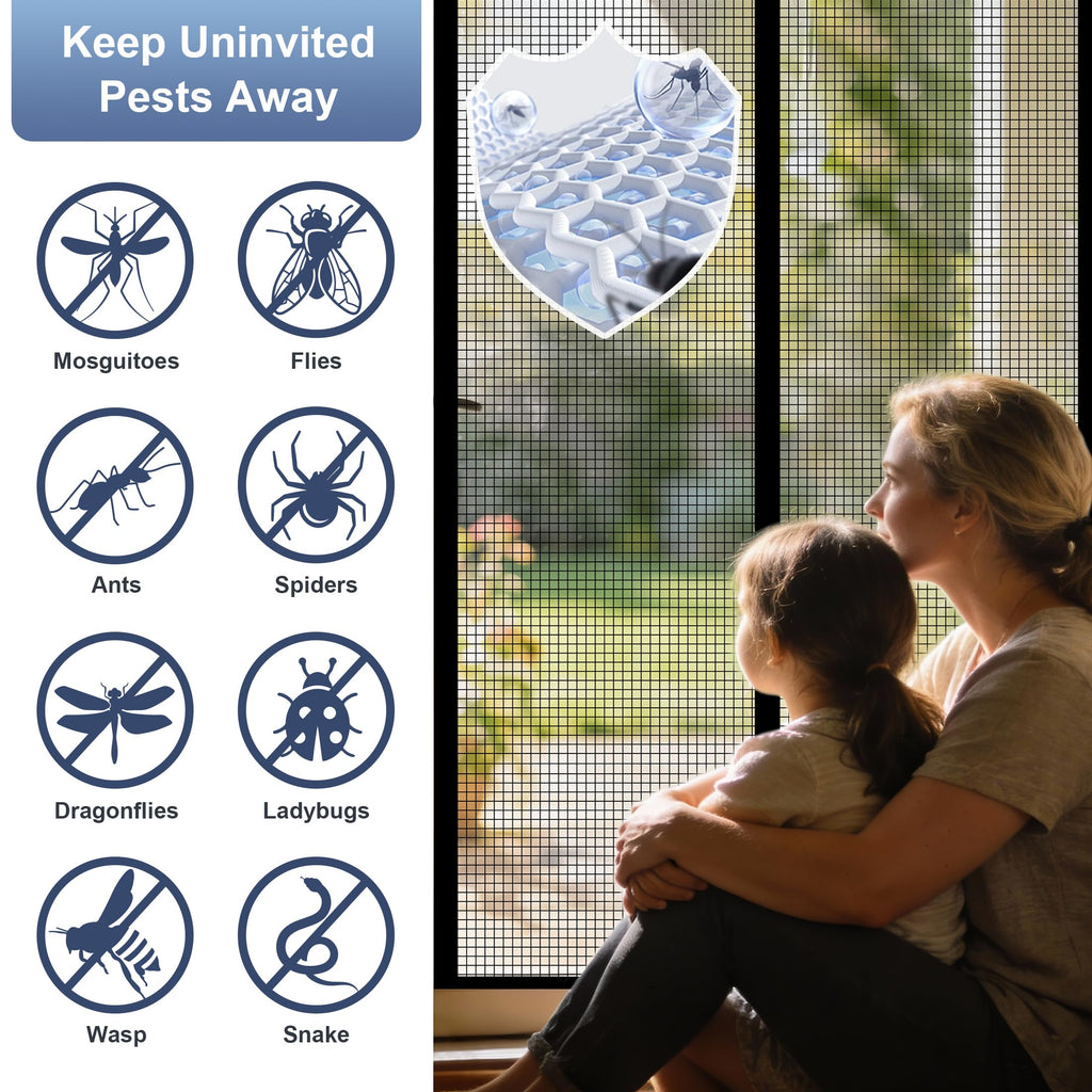 METAONLY Magnetic Screen Door Mesh, Works for Patio, Sliding Door, Keeps Bug Mosquito Out, Fresh Air Flow, Fits 32" x 80" Door - Curtain Size 34" x 82", Black with Lace