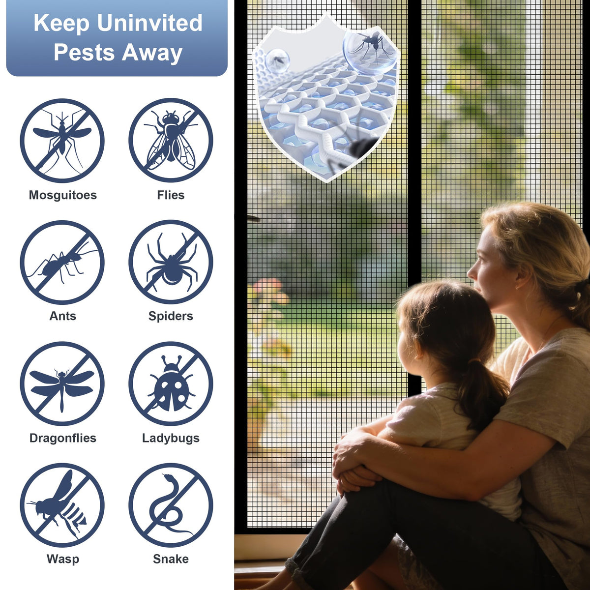 METAONLY Magnetic Screen Door Mesh, Works for Patio, Sliding Door, Keeps Bug Mosquito Out, Fresh Air Flow, Fits 32" x 80" Door - Curtain Size 34" x 82", Black with Lace
