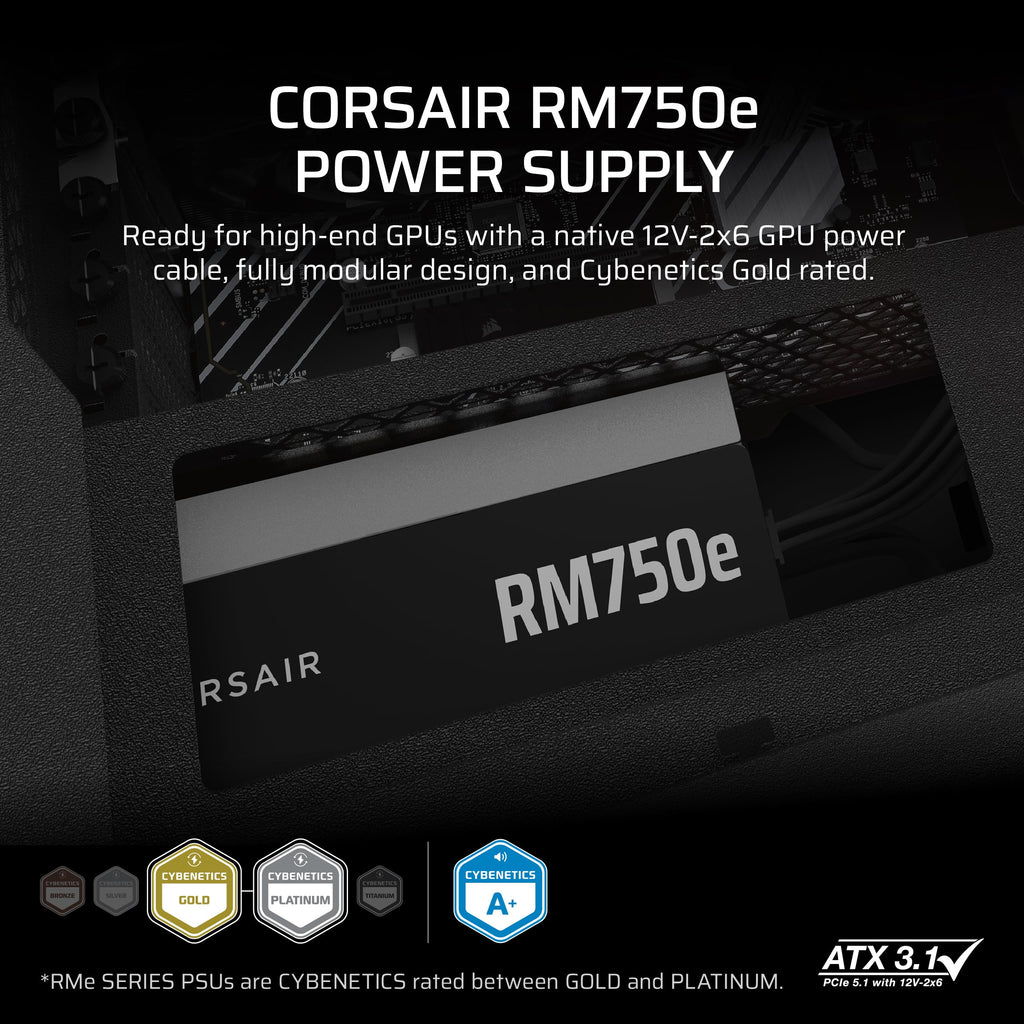 CORSAIR RM850e (2025) Fully Modular Low-Noise ATX Power Supply – Black