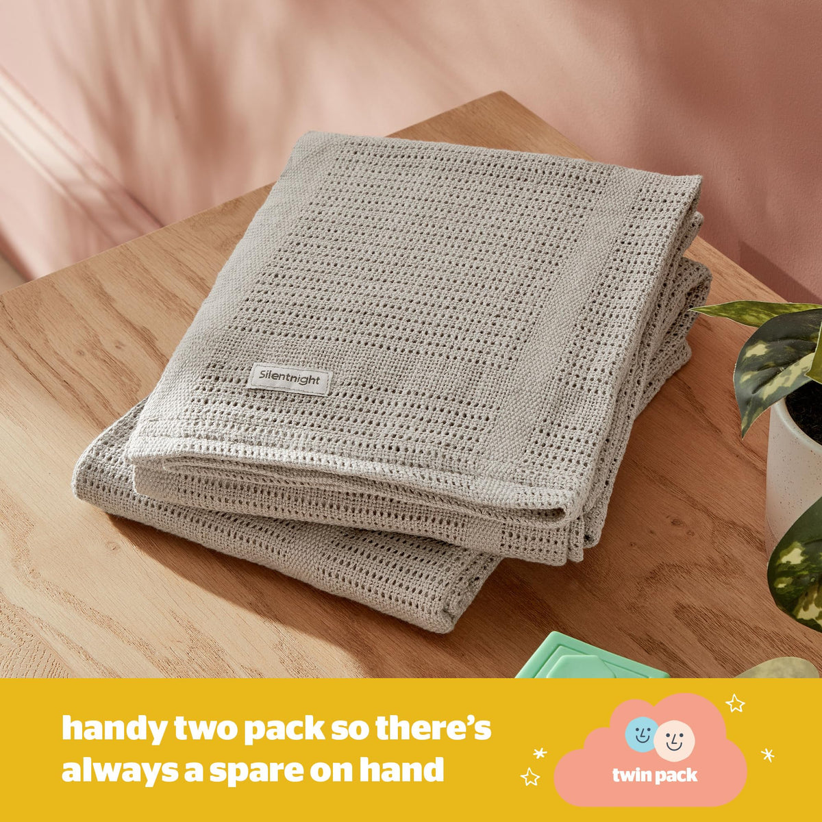 Silentnight Safe Nights Baby Blanket - Pack of 2 Soft 100% Cotton Cellular Baby Blanket for Newborn Ideal for Cot, Crib, Moses Basket and Pram - Baby Essentials - 2 Pack - Grey