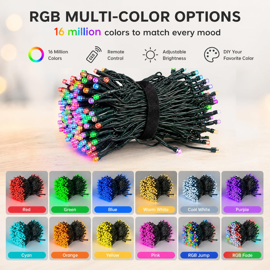 Dazzle Bright 300 LED Christmas String Lights, 100 FT Connectable Waterproof String Lights Green Wire with 8 Modes, Christmas Decorations for Indoor Outdoor Xmas Party Yard Garden (Warm White)