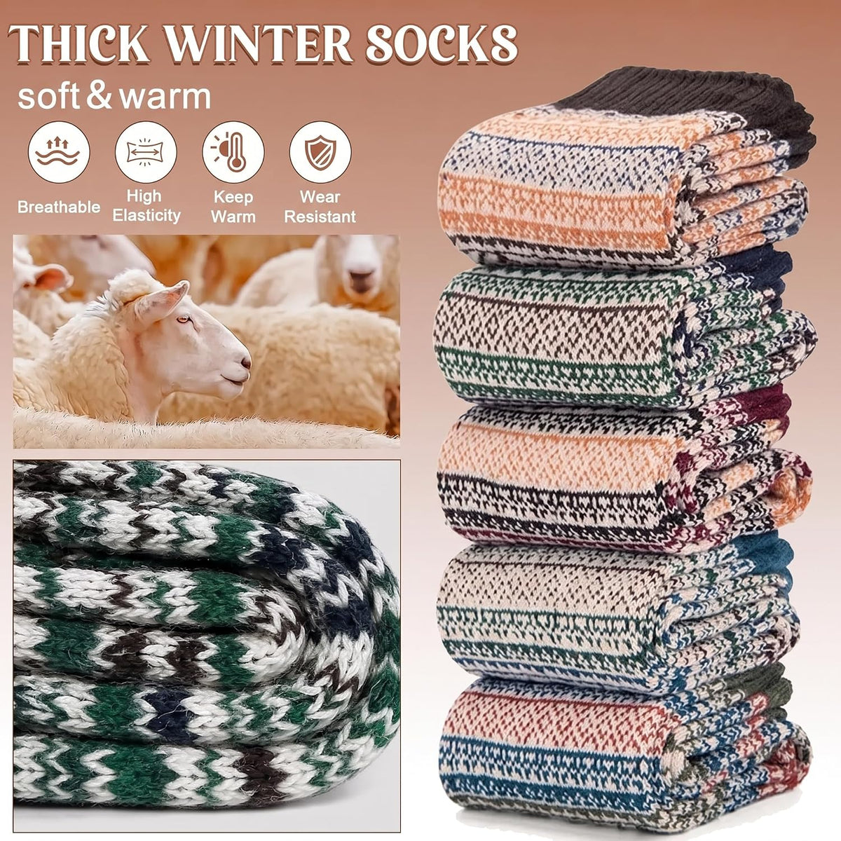 Ladies Socks Wool Thermal Fluffy Gifts For Women 5 Pairs