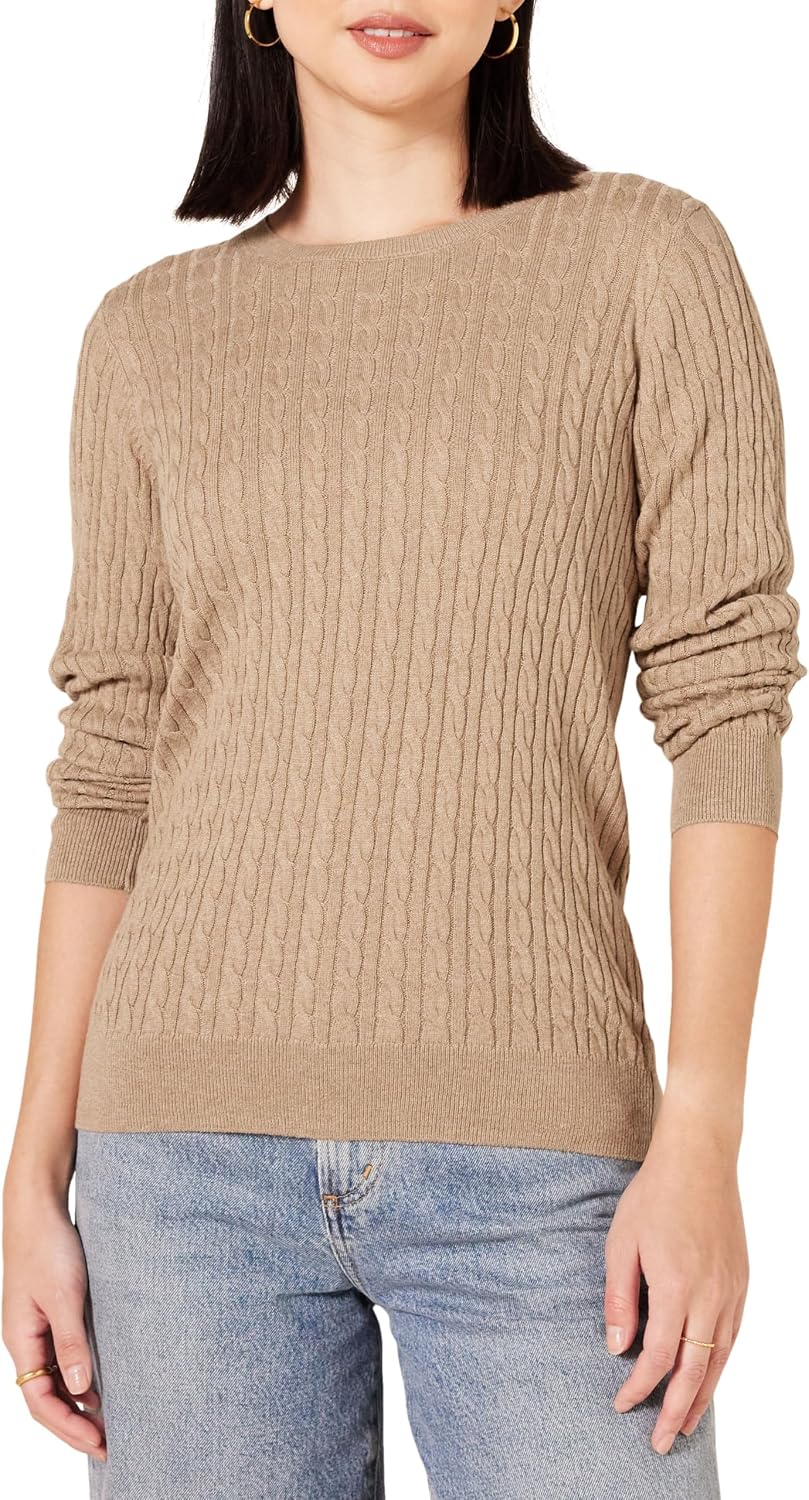 Amazon Essentials Women's Lightweight Cable Knit Long-Sleeve Crewneck Jumper (Available in Plus Size)