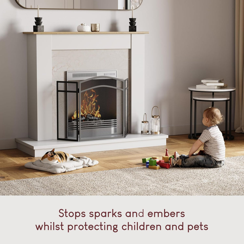 FIRE VIDA Milton Fire Screen Spark Guard Arched, Metal, Black