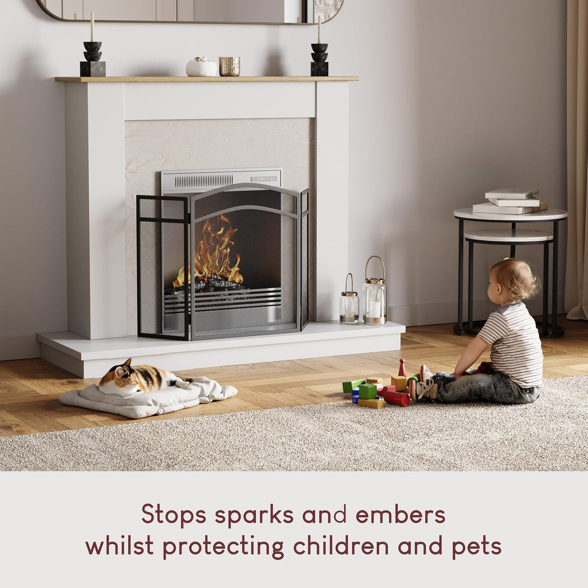 FIRE VIDA Milton Fire Screen Spark Guard Arched, Metal, Black