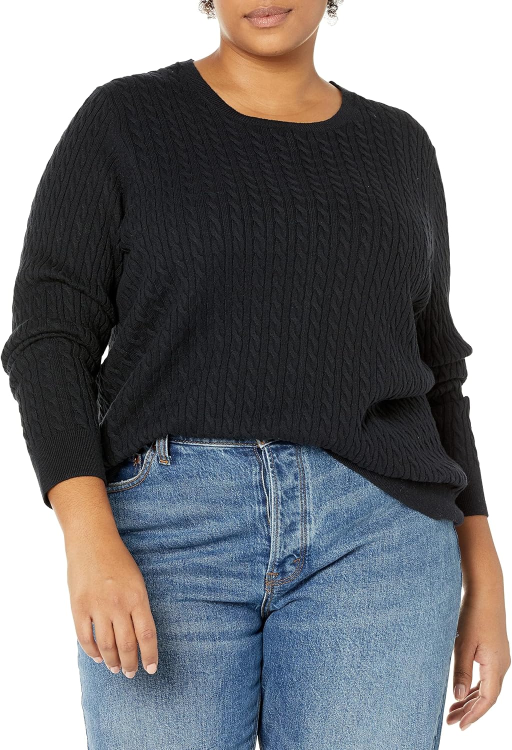 Amazon Essentials Women's Lightweight Cable Knit Long-Sleeve Crewneck Jumper (Available in Plus Size)