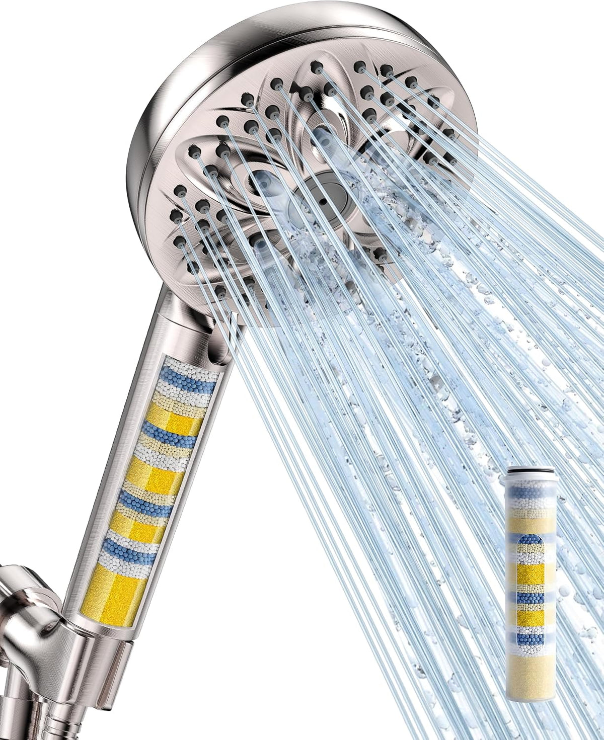 JDO High‑Pressure 6‑Setting Handheld Shower Head, 4.7 Inch Chrome Premium
