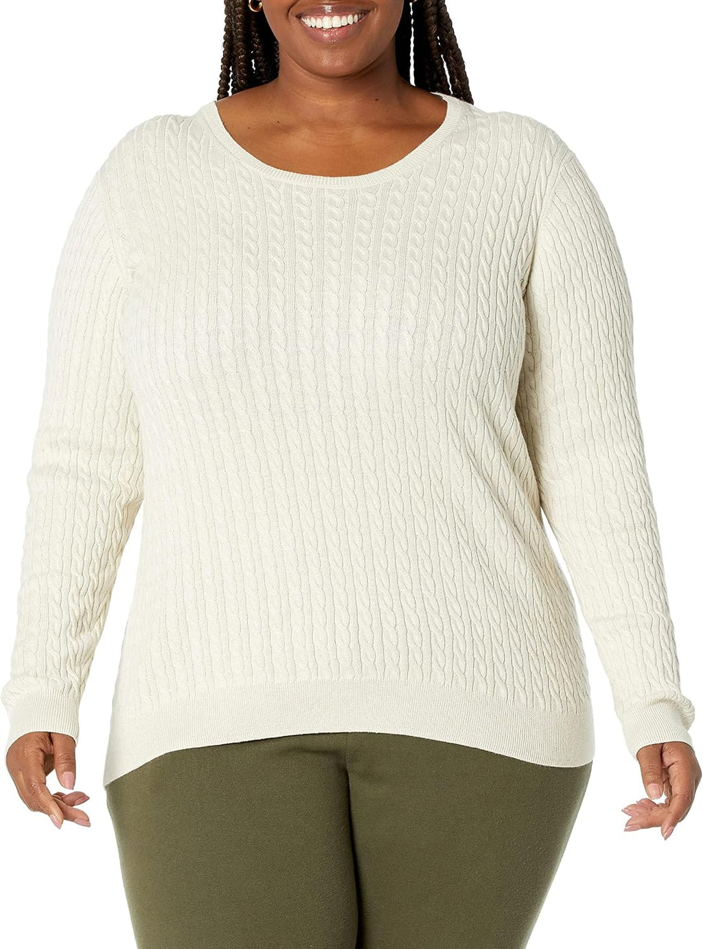 Amazon Essentials Women's Lightweight Cable Knit Long-Sleeve Crewneck Jumper (Available in Plus Size)