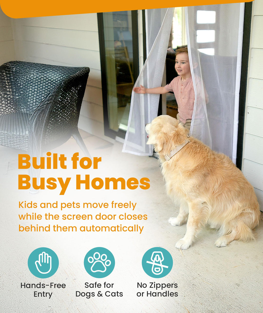 Flux Phenom Magnetic Screen Door - Bugs Out, Breeze in - 9min Install Auto-Sealing Heavy Duty Double Stitched Mesh, 52 Magnets, Hands Free Sliding & Patio Doors Net, Pet & Kid Friendly, 38 x 82 Inch