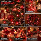 Dazzle Bright Fairy Lights Battery Operated, 20 FT 60 LED Silver Wire Waterproof Battery Operated String Lights, Christmas Decorations for Indoor Outdoor Bedroom Yard Decor, Red