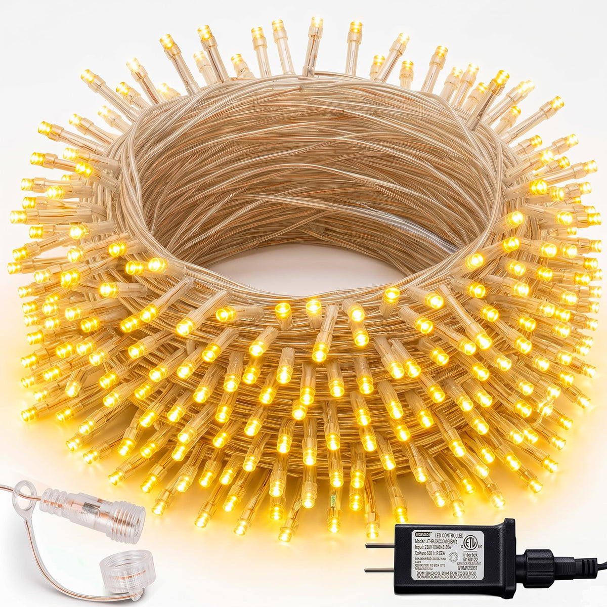 Dazzle Bright 300 LED Christmas String Lights, 100 FT Connectable Waterproof String Lights Green Wire with 8 Modes, Christmas Decorations for Indoor Outdoor Xmas Party Yard Garden (Warm White)