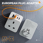 TESSAN UK to European Plug Adapter 2 Pack, EU Travel Plugs with USB C