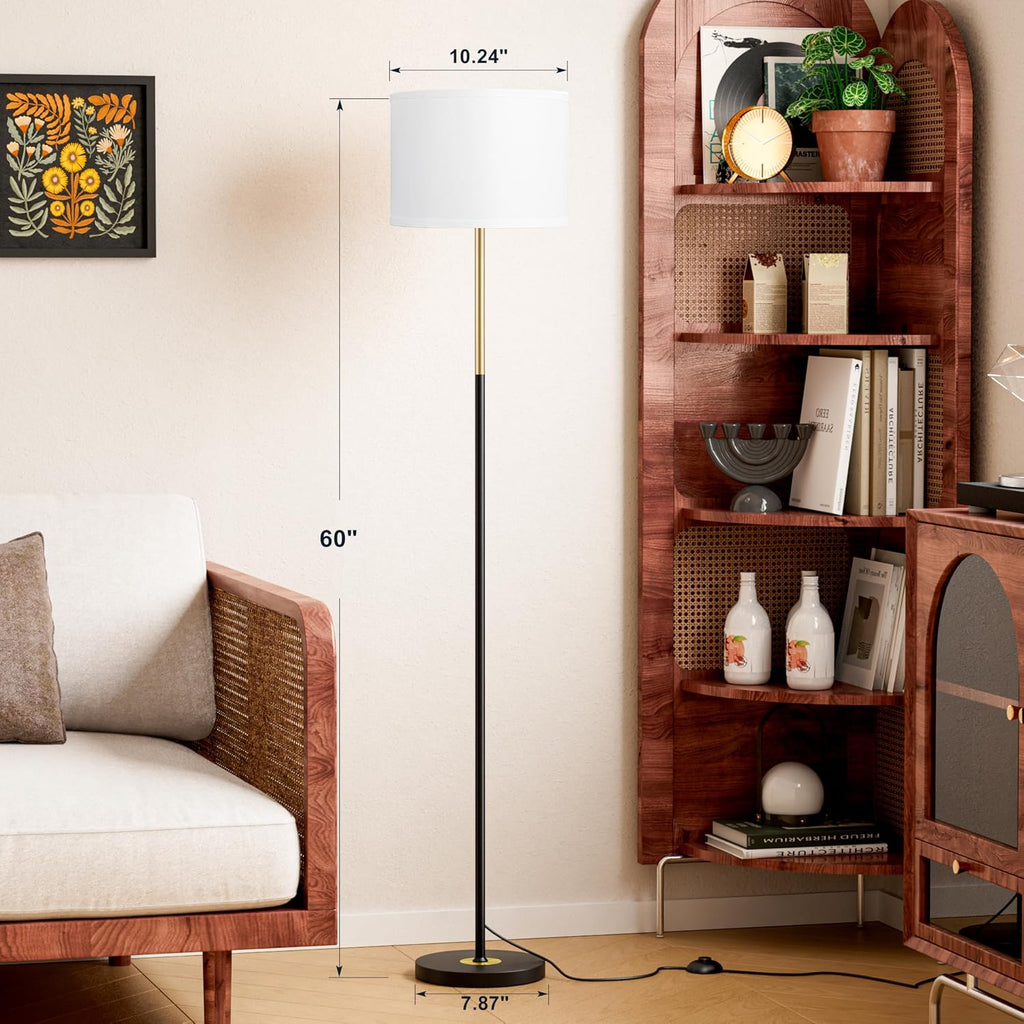 Ambimall Floor Lamp for Living Room with Smart Light Bulb, RGB + Stepless Dimmable Colors Temperature & Brightness(White Shade & Black Pole)