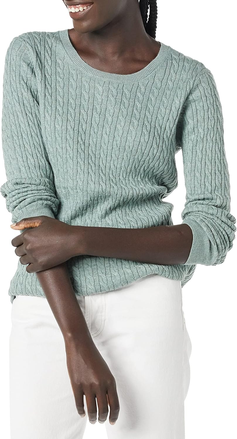 Amazon Essentials Women's Lightweight Cable Knit Long-Sleeve Crewneck Jumper (Available in Plus Size)