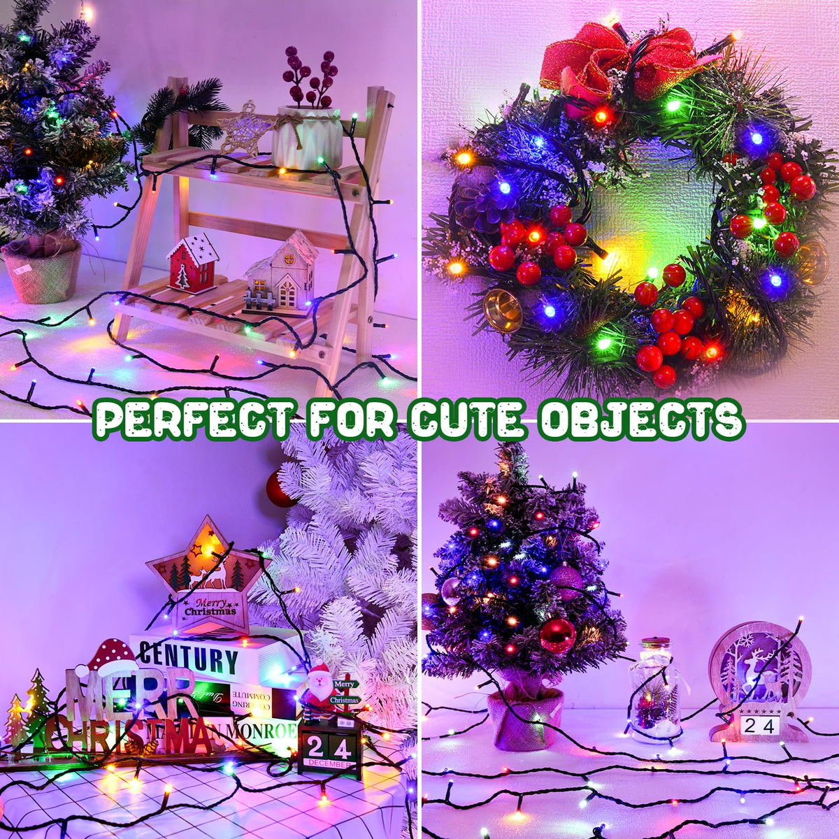 Christmas Lights Outdoor Battery Operated String Lights Total 100LED 33Ft with Timer 8 Modes 16.4Ft*2 Waterproof Outdoor Indoor for Christmas Decor, Warm White, 2-Pack