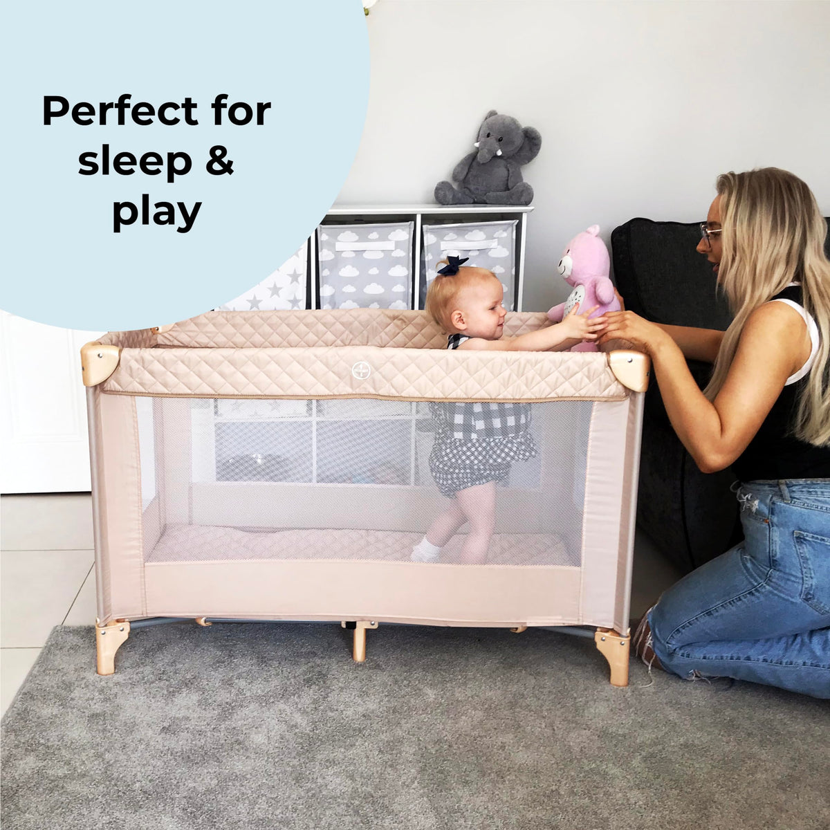 My Babiie MBTC1 Travel Cot from Birth to 15kg - Blush Pink