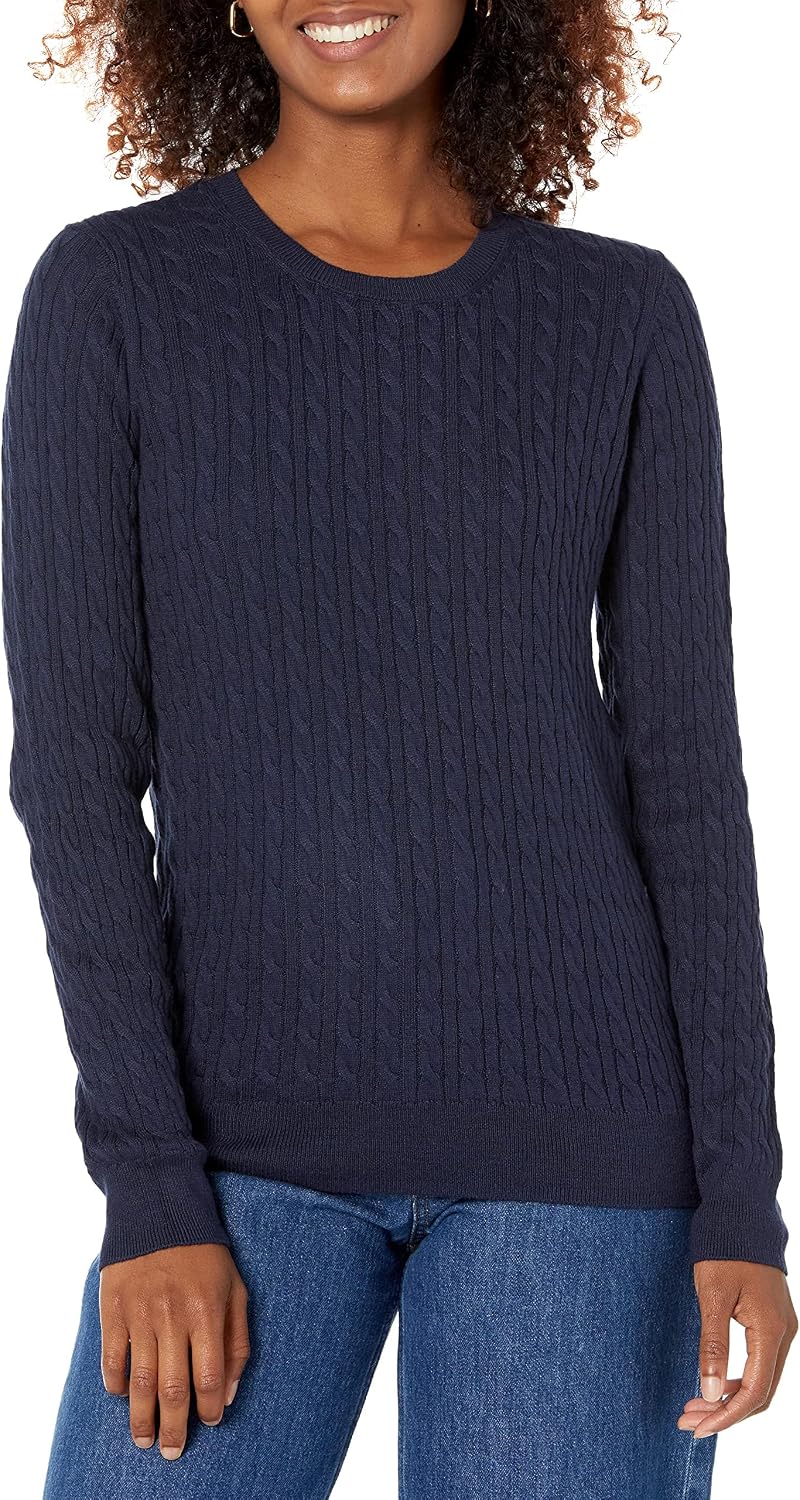 Amazon Essentials Women's Lightweight Cable Knit Long-Sleeve Crewneck Jumper (Available in Plus Size)