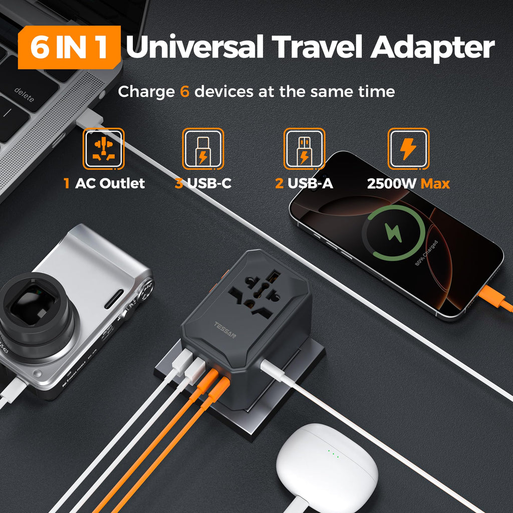 TESSAN Universal Travel Adapter Worldwide with 2 USB C and 2 USB A Ports