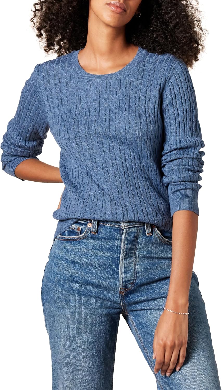 Amazon Essentials Women's Lightweight Cable Knit Long-Sleeve Crewneck Jumper (Available in Plus Size)