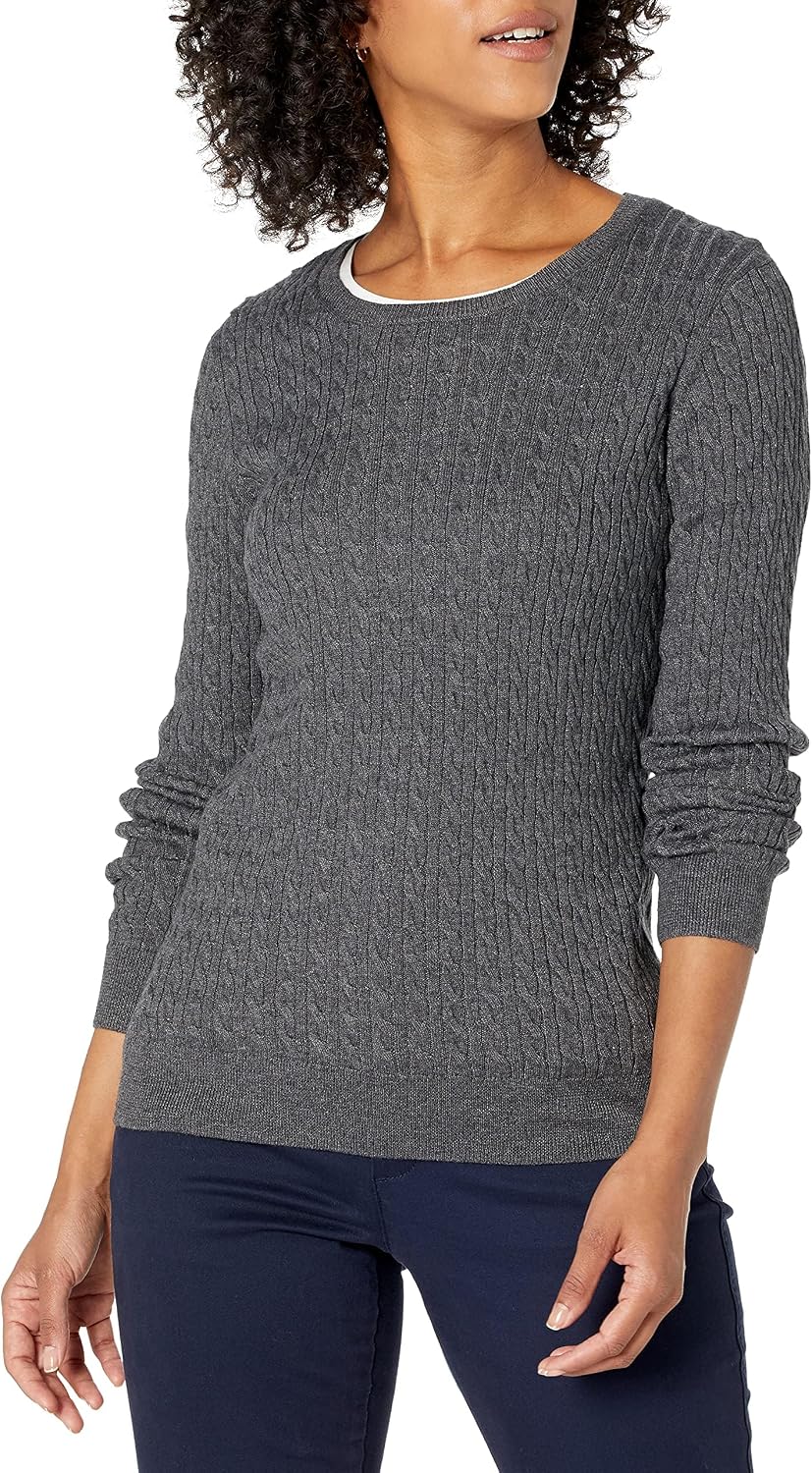 Amazon Essentials Women's Lightweight Cable Knit Long-Sleeve Crewneck Jumper (Available in Plus Size)