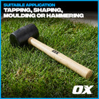 OX Trade Black Rubber Mallet 16oz / 450g, Non-Marking Hammer, Wooden Handle