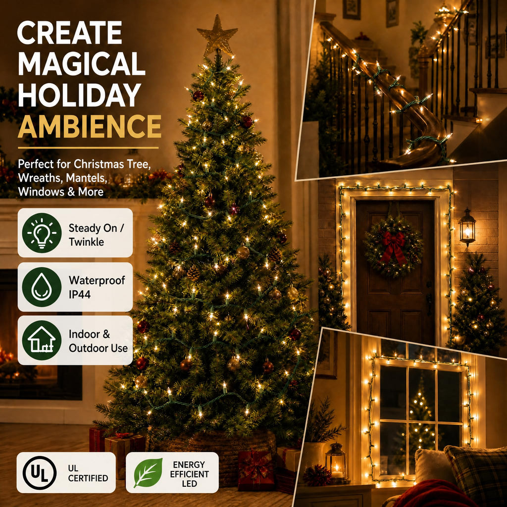 TW SHINE Warm White Christmas Lights Outdoor, 20FT 100 Count Incandescent Christmas Light Indoor, Waterproof Christmas Tree String Lights for Xmas Decorations