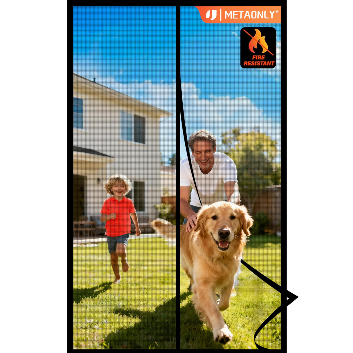 METAONLY Magnetic Screen Door Mesh, Works for Patio, Sliding Door, Keeps Bug Mosquito Out, Fresh Air Flow, Fits 32" x 80" Door - Curtain Size 34" x 82", Black with Lace