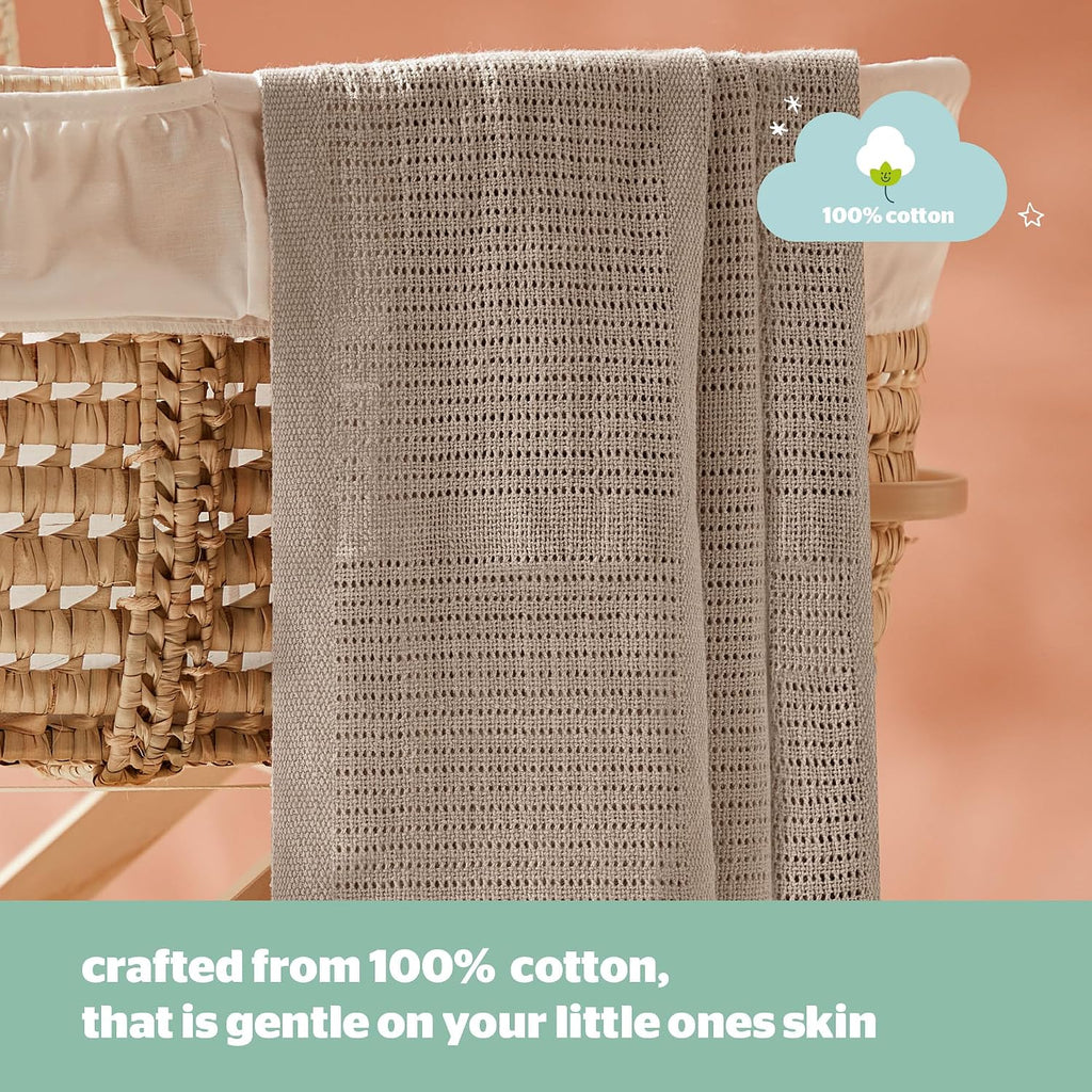 Silentnight Safe Nights Baby Blanket - Pack of 2 Soft 100% Cotton Cellular Baby Blanket for Newborn Ideal for Cot, Crib, Moses Basket and Pram - Baby Essentials - 2 Pack - Grey