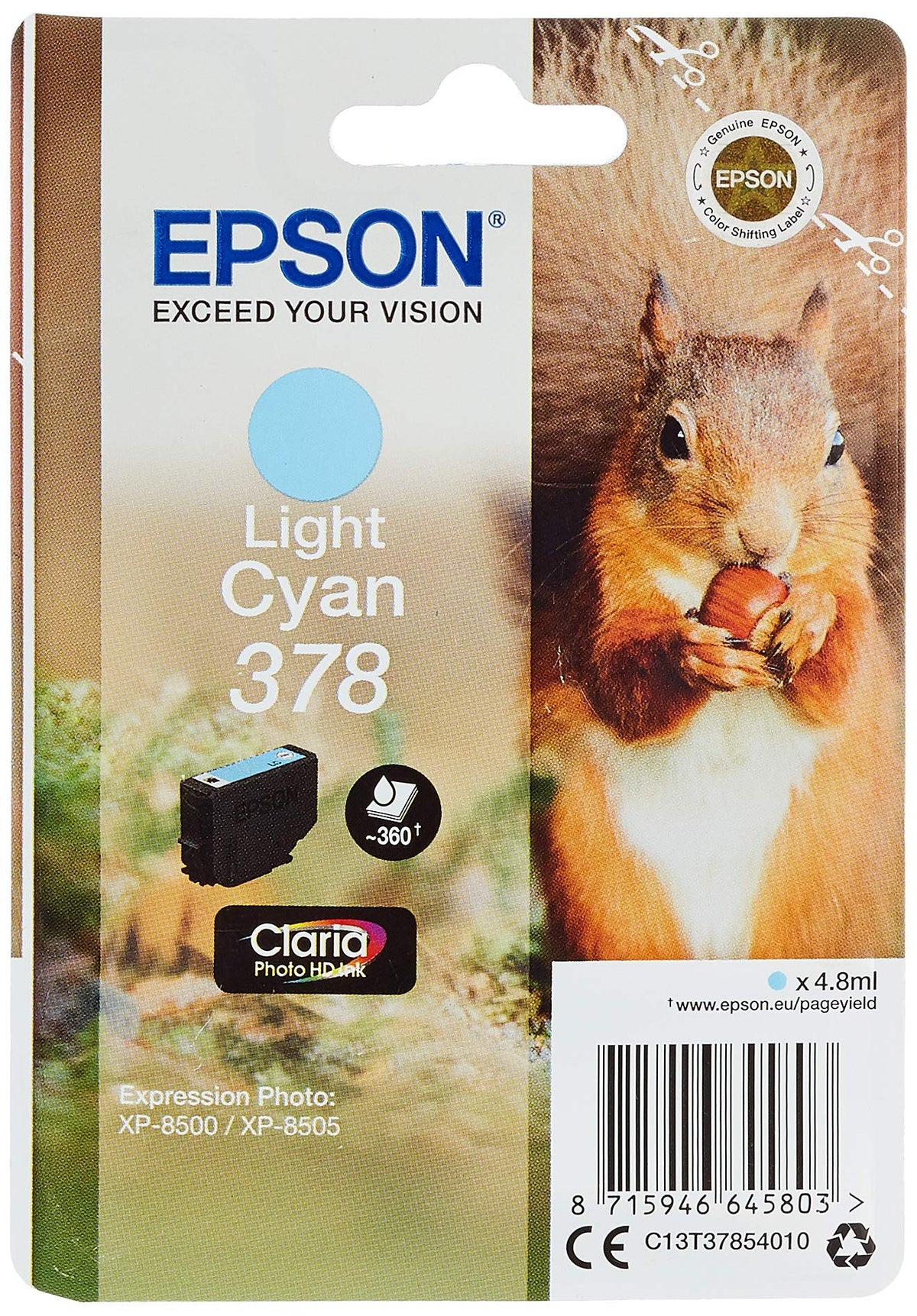 Epson 378 Black Squirrel Genuine, Claria Photo HD Ink Cartridge, Standard Capacity