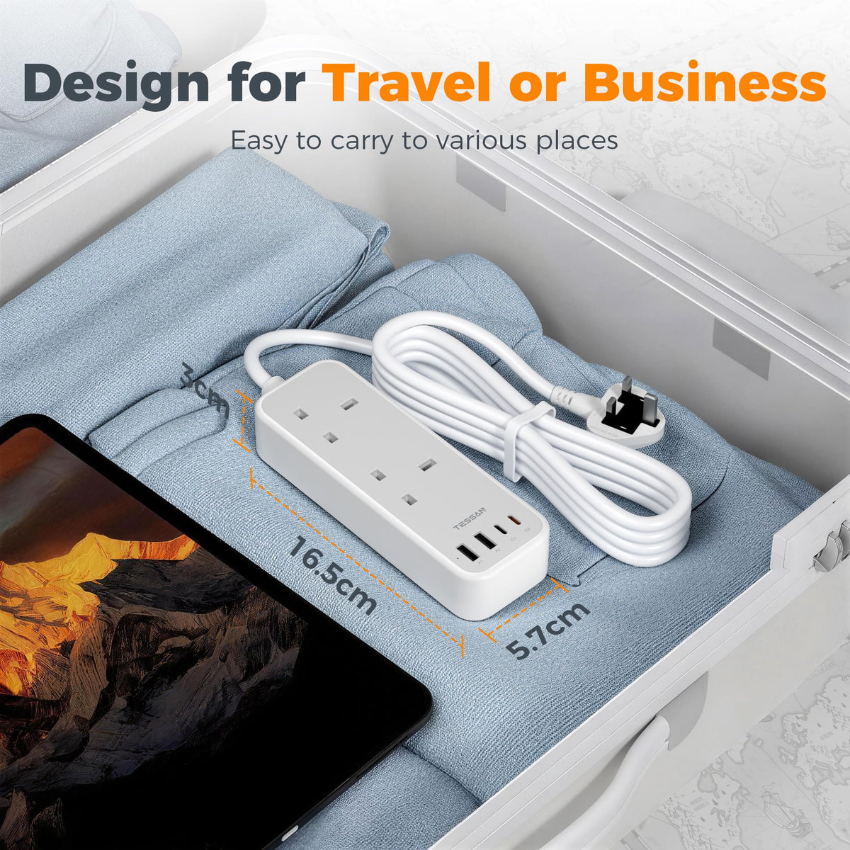 TESSAN 10M Long Extension Lead with PD 20W USB C Charger (4 USB Slots)