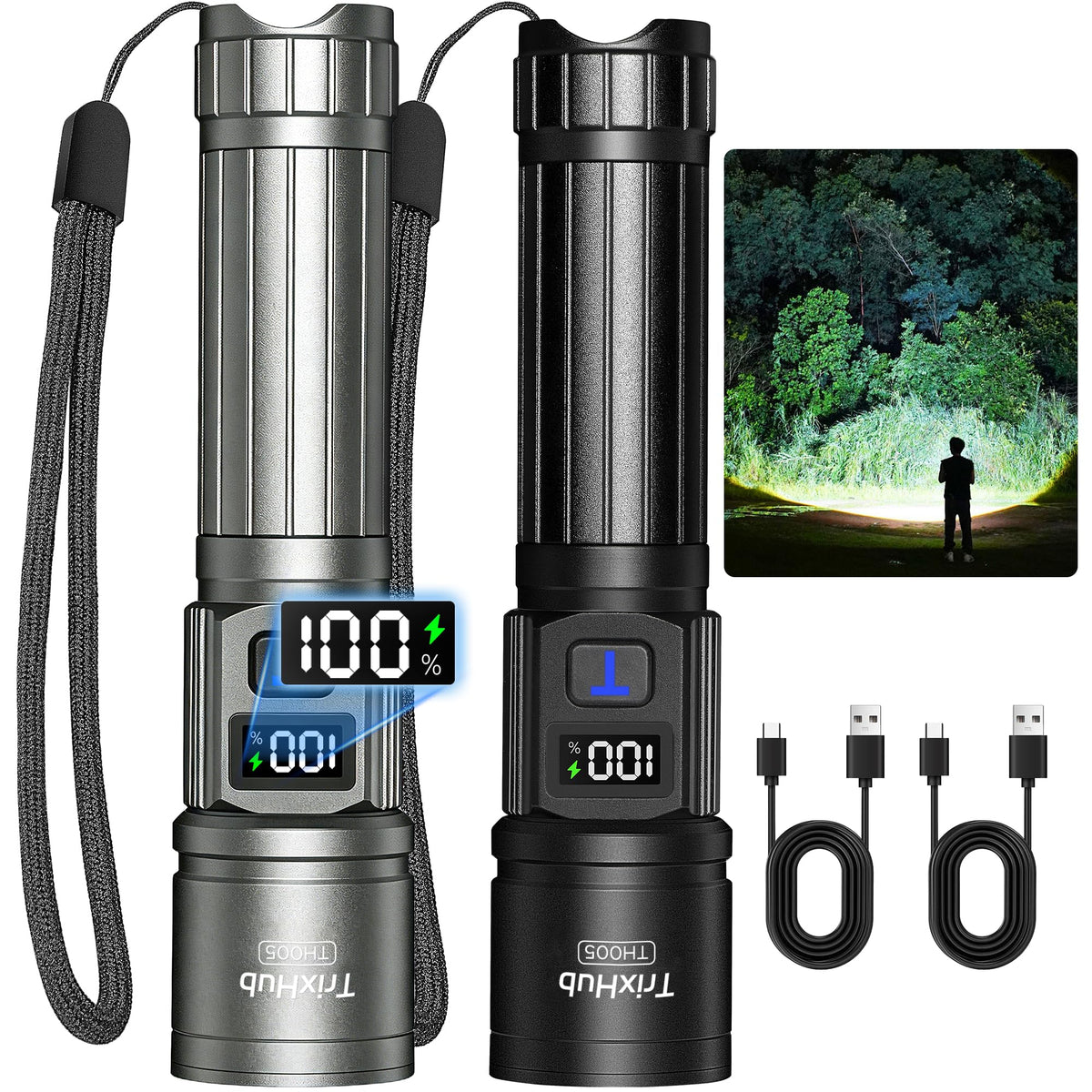TrixHub Rechargeable Flashlights 2 Pack Super Bright High Lumens Flashlight