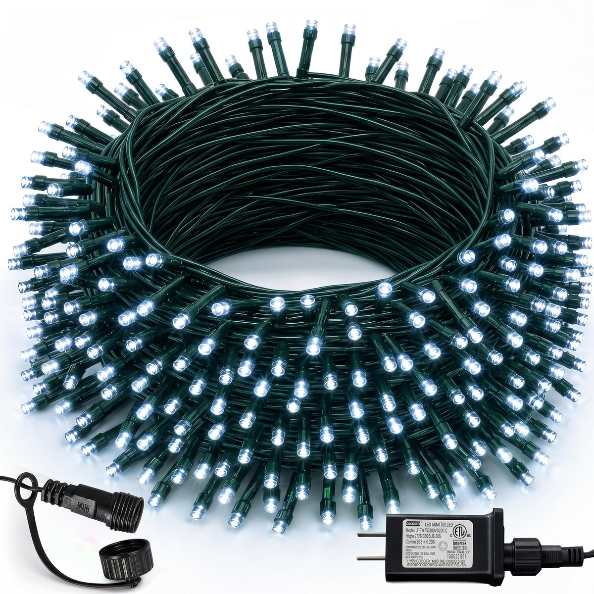 Dazzle Bright 300 LED Christmas String Lights, 100 FT Connectable Waterproof String Lights Green Wire with 8 Modes, Christmas Decorations for Indoor Outdoor Xmas Party Yard Garden (Warm White)