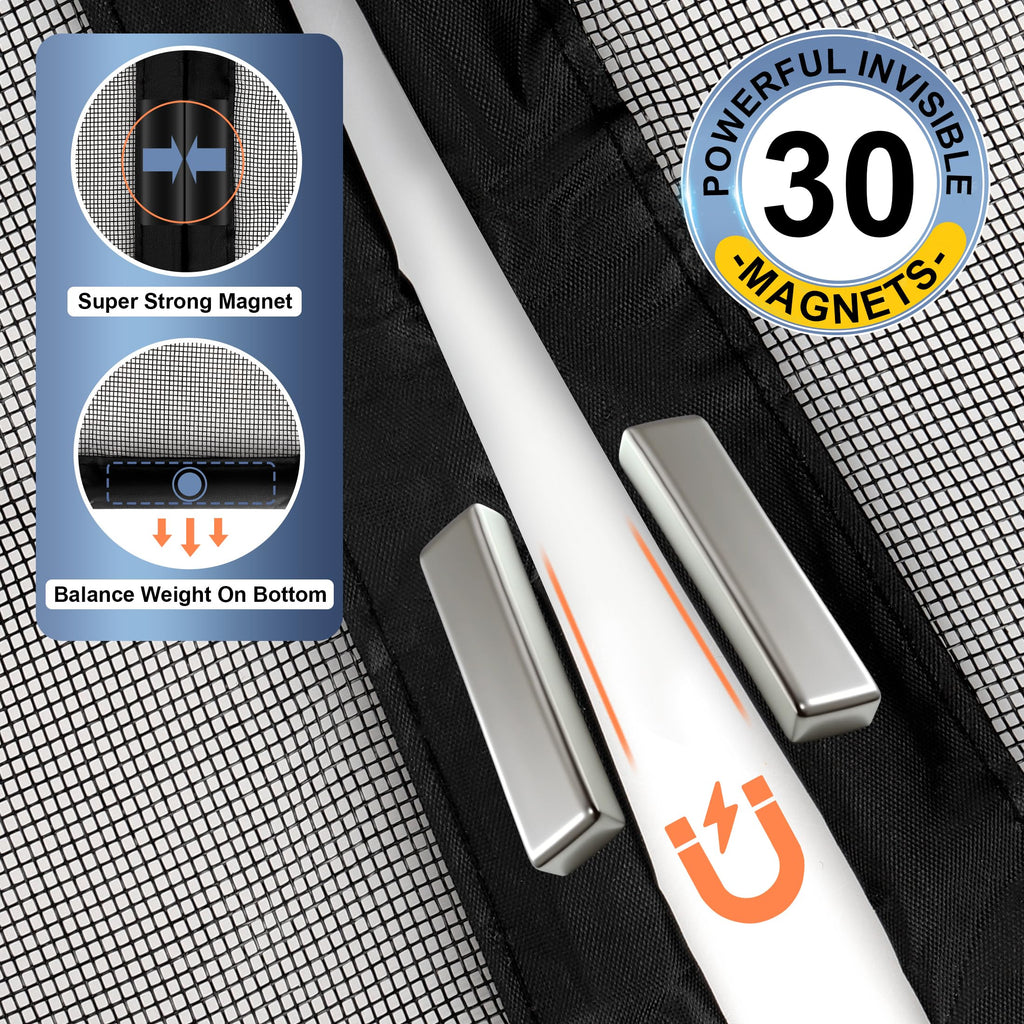 METAONLY Magnetic Screen Door Mesh, Works for Patio, Sliding Door, Keeps Bug Mosquito Out, Fresh Air Flow, Fits 32" x 80" Door - Curtain Size 34" x 82", Black with Lace