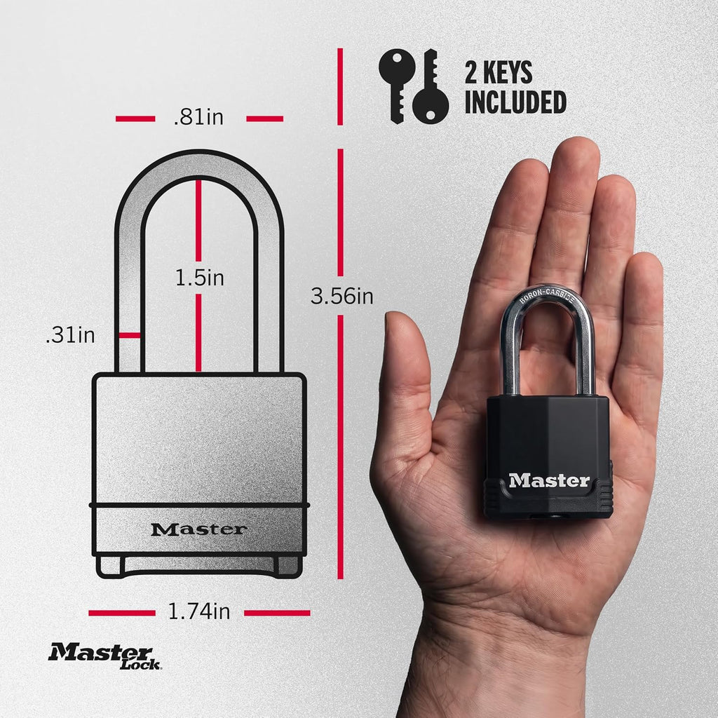 Master Lock Magnum Outdoor Padlock, Heavy Duty Keyed Lock M115XDLF, Black