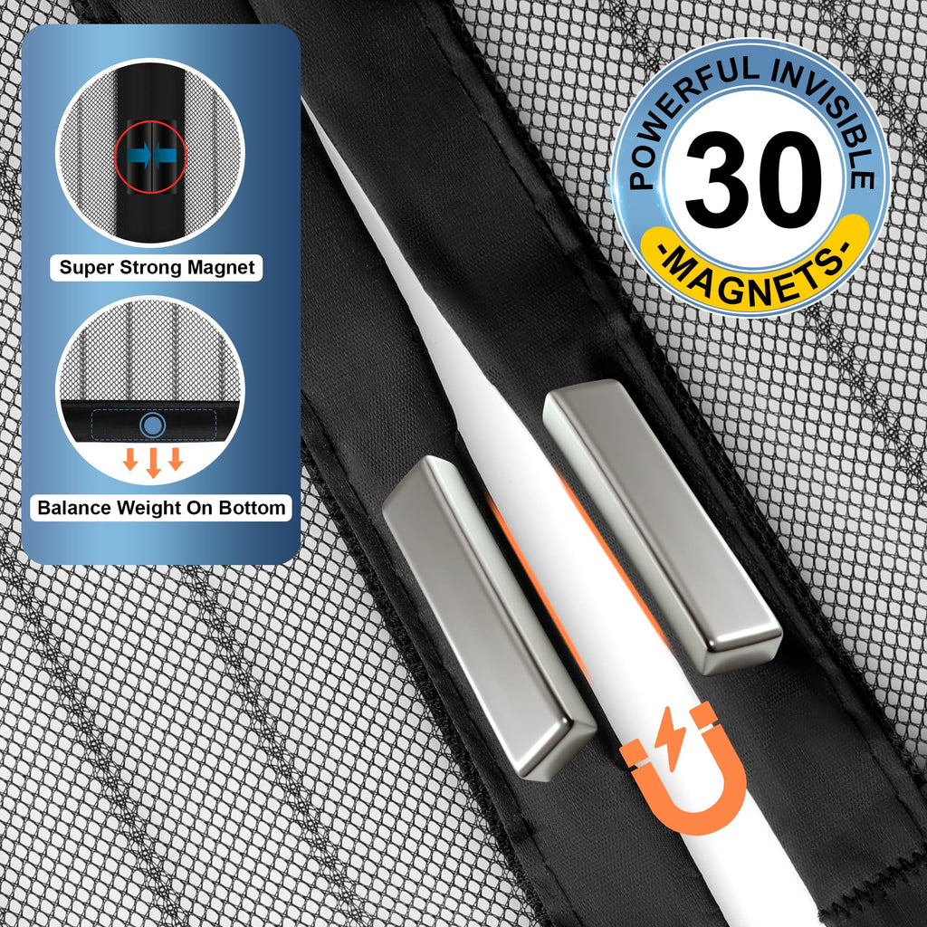 METAONLY Magnetic Screen Door Mesh, Works for Patio, Sliding Door, Keeps Bug Mosquito Out, Fresh Air Flow, Fits 32" x 80" Door - Curtain Size 34" x 82", Black with Lace