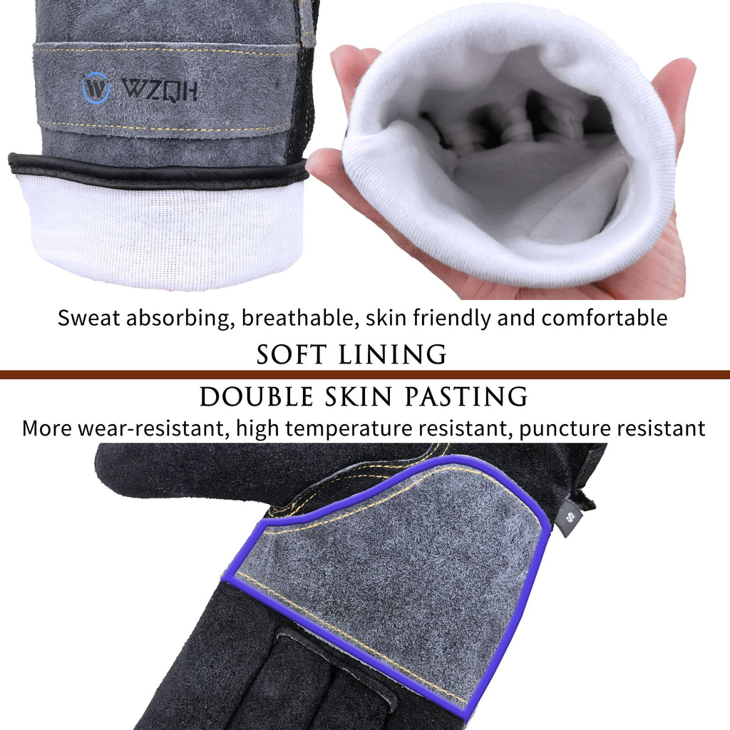 WZQH Leather Work Gloves for Men or Women.Gardening,Welding,Coffee-grey L