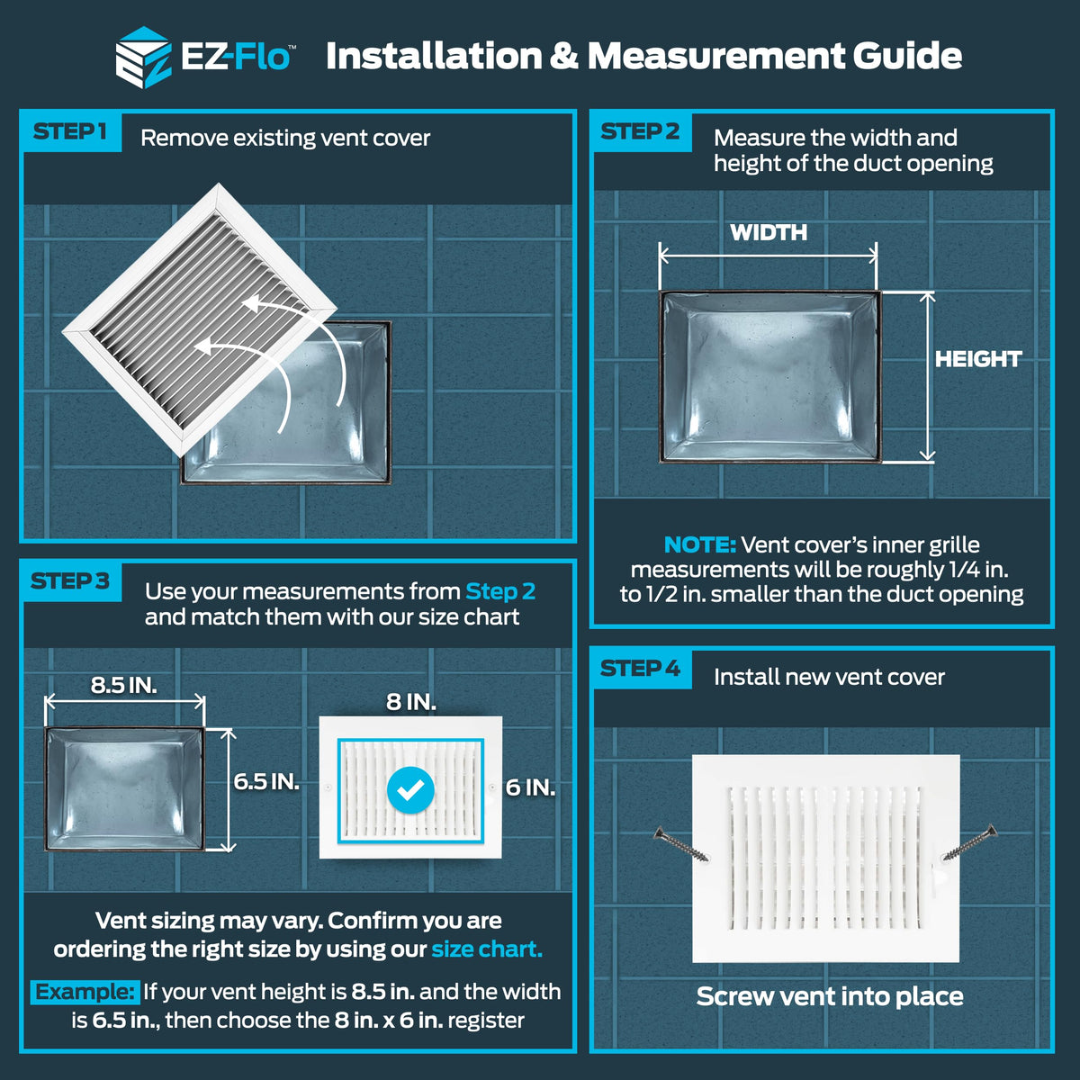 EZ-FLO 10 x 4 Inch (Duct Opening) Air Vent Cover for Wall or Ceiling, Two-Way Ventilation Register, Solid Steel HVAC Register Cover, White, 61609