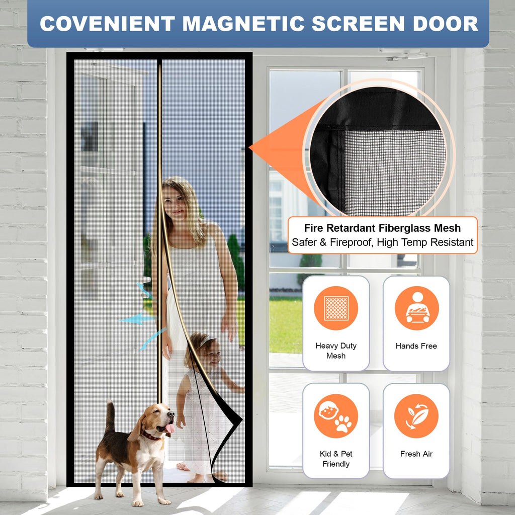 METAONLY Magnetic Screen Door Mesh, Works for Patio, Sliding Door, Keeps Bug Mosquito Out, Fresh Air Flow, Fits 32" x 80" Door - Curtain Size 34" x 82", Black with Lace