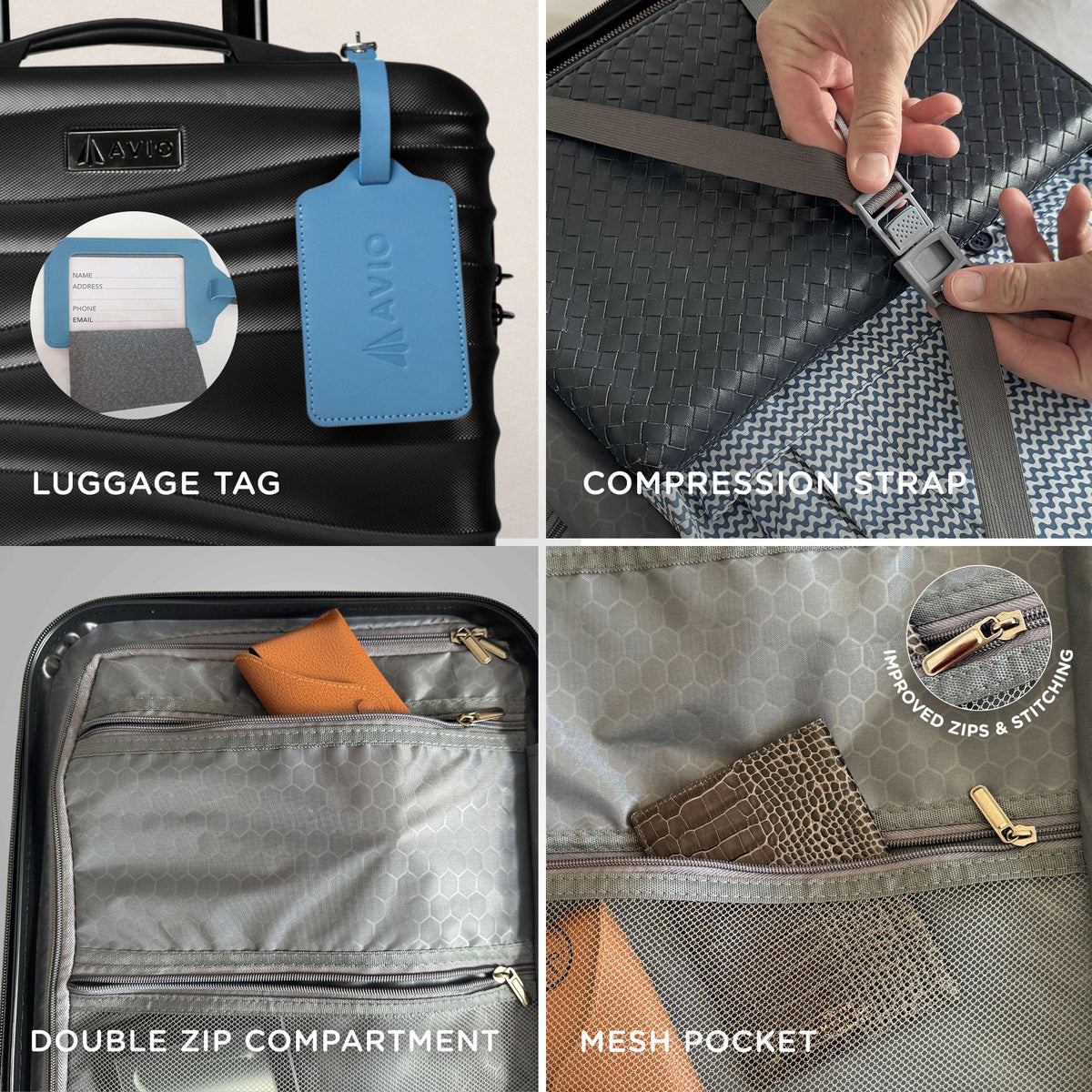 Avio Carry-On Cabin Luggage 55x40x20cm | Hard Shell Suitcase 4 Wheels