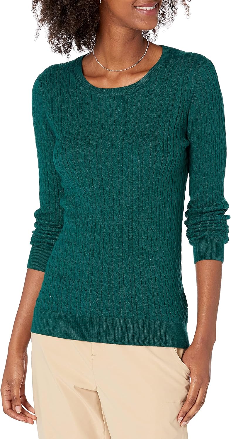 Amazon Essentials Women's Lightweight Cable Knit Long-Sleeve Crewneck Jumper (Available in Plus Size)