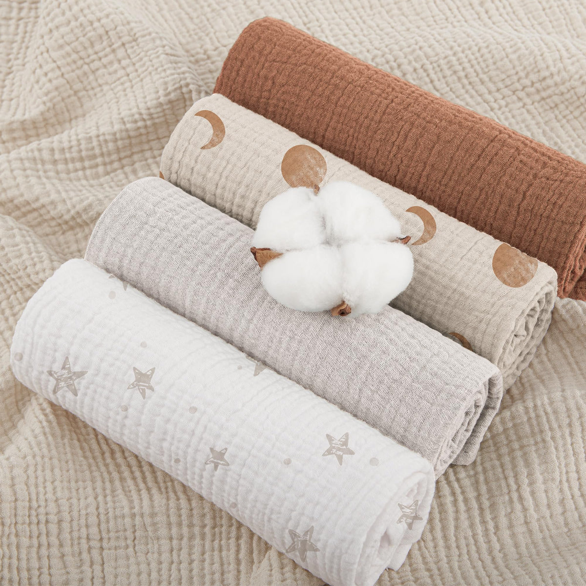 Susurration Muslin Cloths for Baby, 100% Cotton Baby Muslin Squares Cloths for Newborn Boy and Girl, Soft, Breathable and Extremely Absorbent Baby Muslin Burp Cloths, 60 x 60 cm, 5 Pack