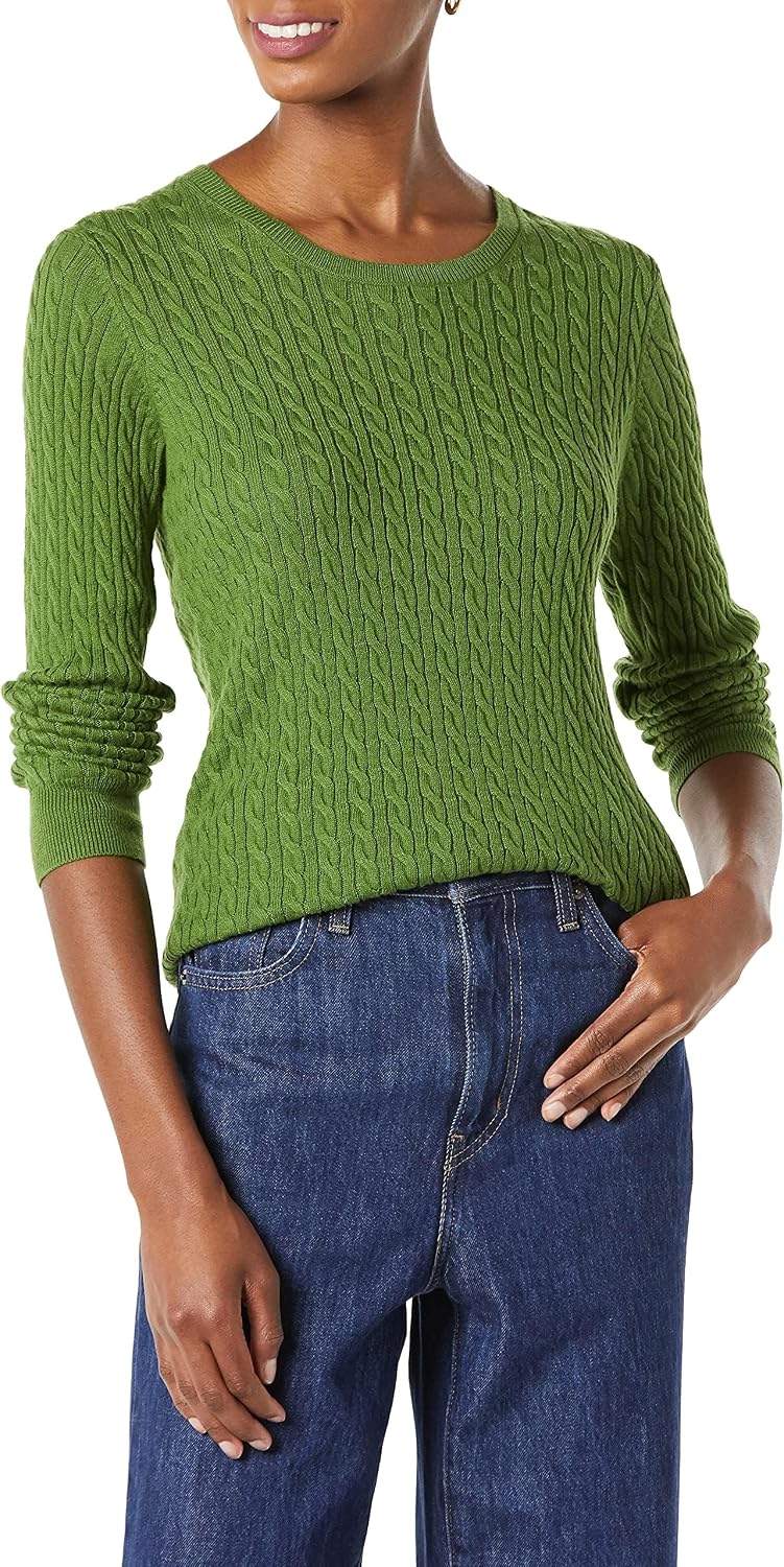 Amazon Essentials Women's Lightweight Cable Knit Long-Sleeve Crewneck Jumper (Available in Plus Size)