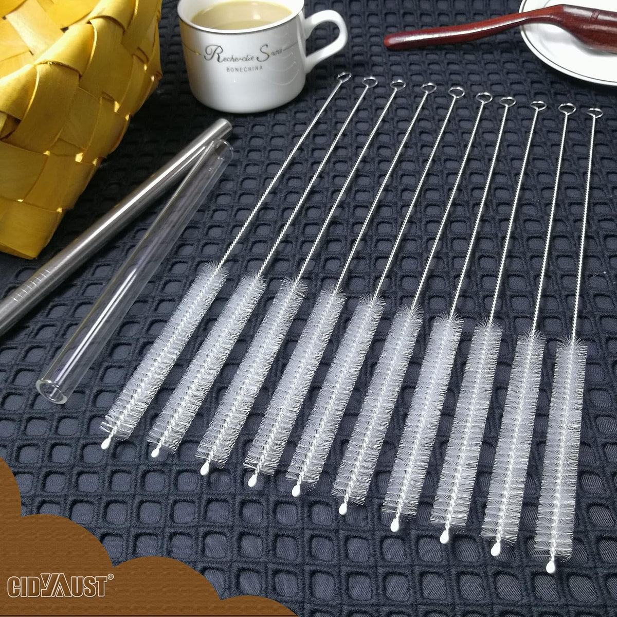 Straw Cleaner Brush Extra Long 12 inch, Extra Wide 12mm diam for Pipe Cleaners for Weed, Straw Cleaning Brush for Tubes, Downstem and Bowl, Water Bottle, Sippy Cup, Extra Long Straw Brush Set 10 Pack